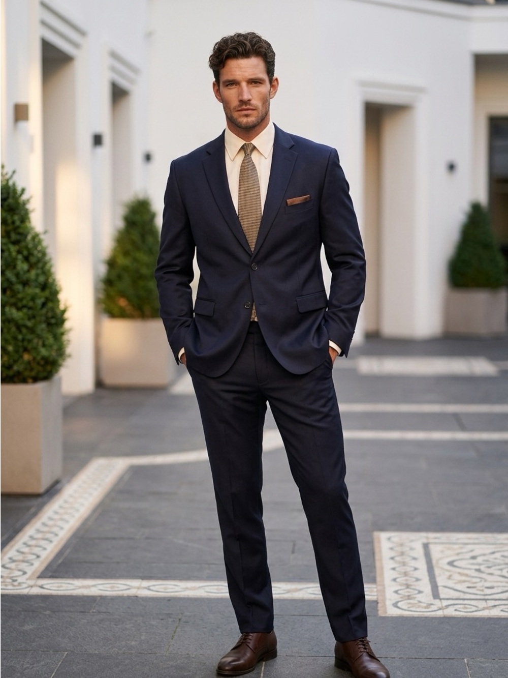 Jones New York Men's Navy Two-Piece Suit with Brown Accents☑️